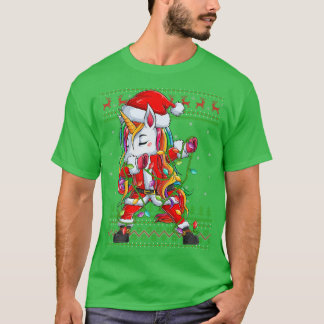 Dabbing Unicorn Xmas Lights Ugly Santa Unicorn Chr T-Shirt