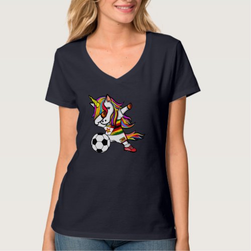 Dabbing Unicorn Zimbabwe Football _ Zimbabwean Fla T_Shirt