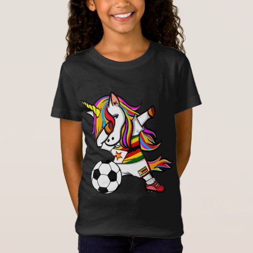 Dabbing Unicorn Zimbabwe Football _ Zimbabwean Fla T_Shirt