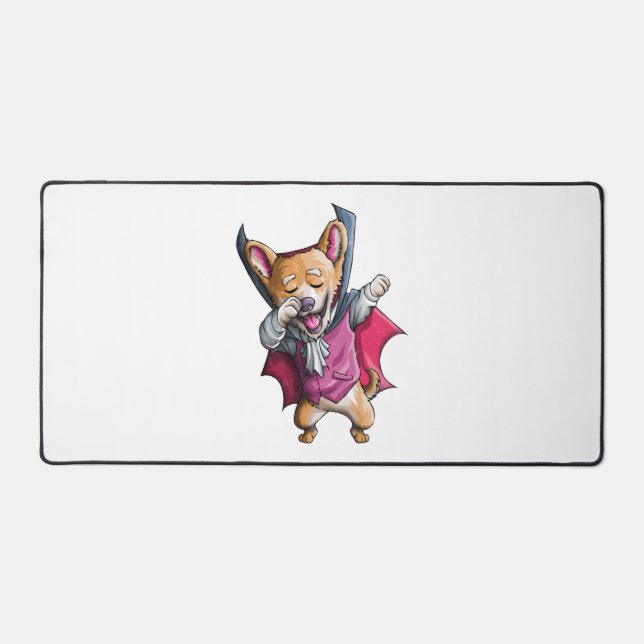 Dabbing Vampire Corgi Cute Halloween Corgi Funny Desk Mat (Front)