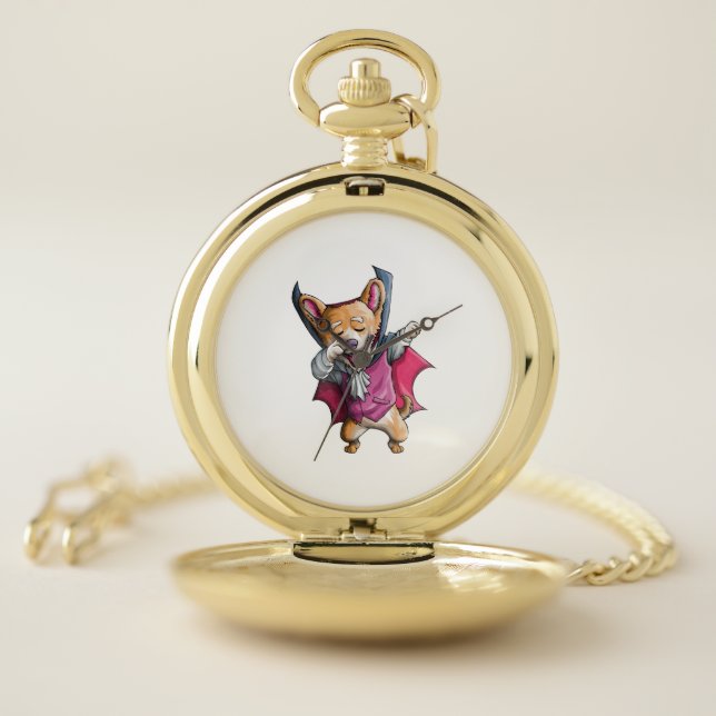 Dabbing Vampire Corgi Cute Halloween Corgi Funny Pocket Watch (Inside)