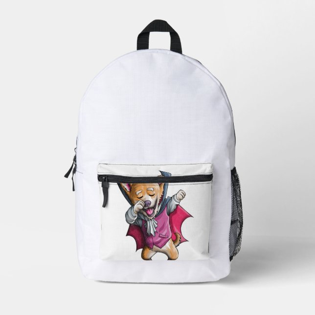 Dabbing Vampire Corgi Cute Halloween Corgi Funny Printed Backpack (Front)
