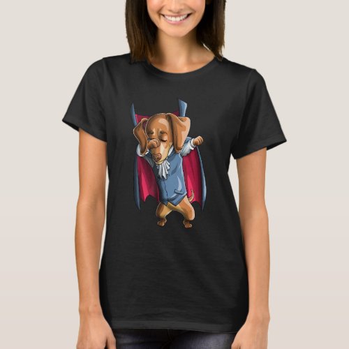 Dabbing Vampire Dachshund Halloween Dab Dog T-Shirt
