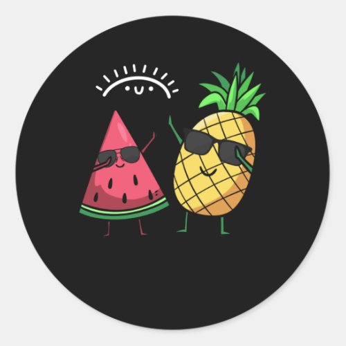 Dabbing Watermelon Pineapple Kawaii Summer Fruits Classic Round Sticker