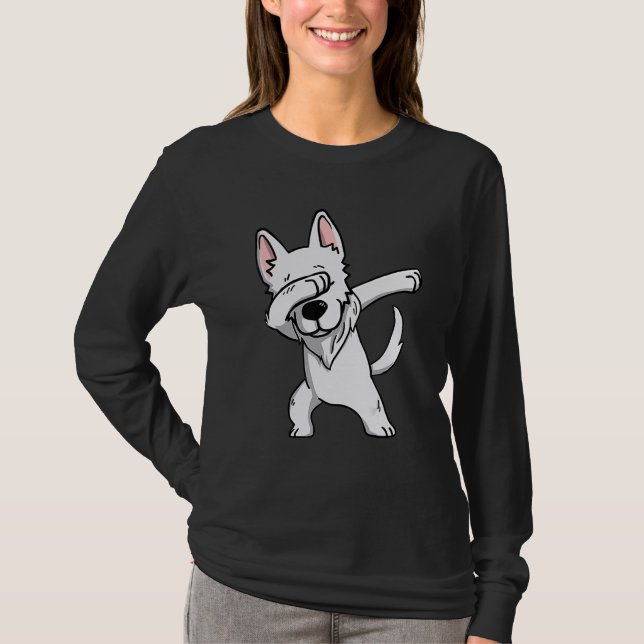 Dabbing White German Shepherd Dog Dab Dance T-Shirt (Front)