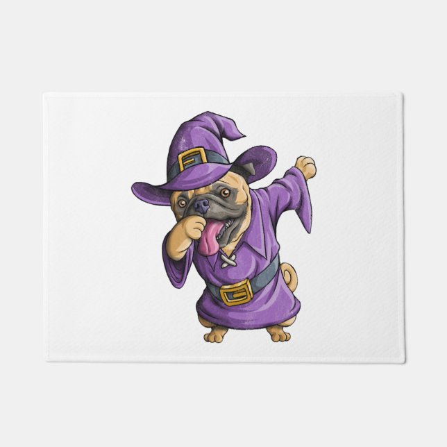 Dabbing Witch Pug Cute Halloween Pugs Funny Dab Doormat (Front)