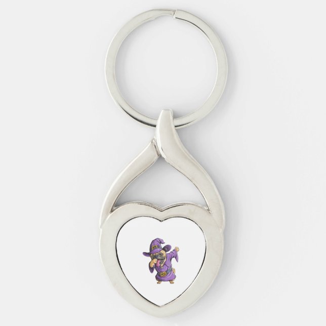 Dabbing Witch Pug Cute Halloween Pugs Funny Dab Keychain (Front)
