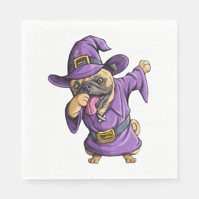 Dabbing Witch Pug Cute Halloween Pugs Funny Dab Napkins (Front)