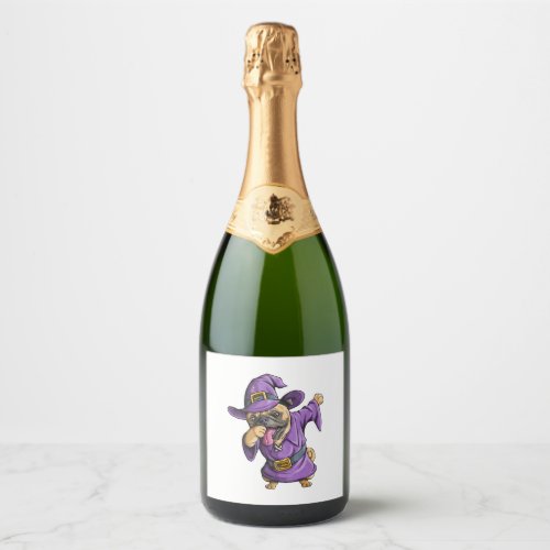 Dabbing Witch Pug Cute Halloween Pugs Funny Dab Sparkling Wine Label
