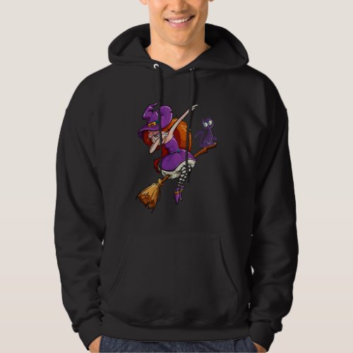 Dabbing witch with a cat Halloween costume women Hoodie