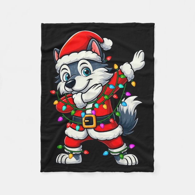 Dabbing Wolf Lights Santa Xmas Girls Boys Kids Chr Fleece Blanket (Front)