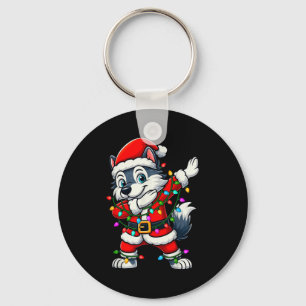 Dabbing Wolf Lights Santa Xmas Girls Boys Kids Chr Keychain