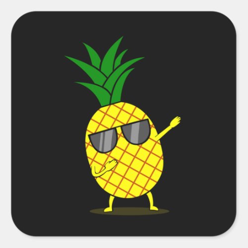 Dabbing Yellow Pineapple DAB Funny Dancing Fruit Square Sticker