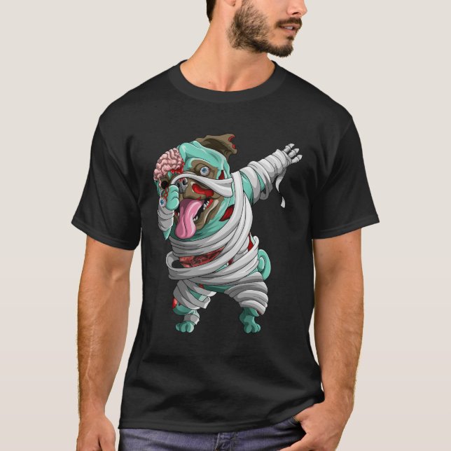 Dabbing Zombie Mummy Pug Cute Halloween Pugs  T-Shirt (Front)