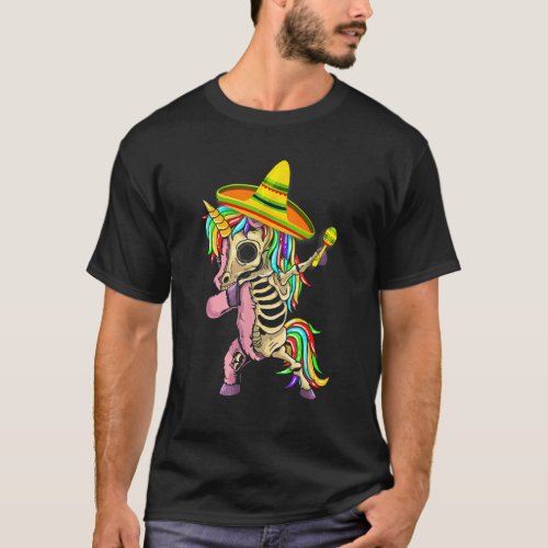 Dabbing Zombie Skeleton Unicorn Cinco De Mayo Mexi T_Shirt