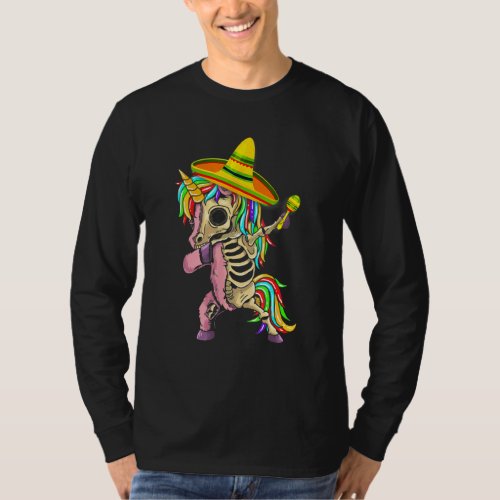 Dabbing Zombie Skeleton Unicorn Cinco De Mayo Mexi T_Shirt