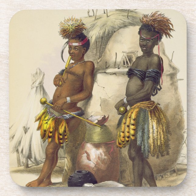 Dabiyaki and Upapazi, Zulu Boys in Dancing Dress, Beverage Coaster (Front)