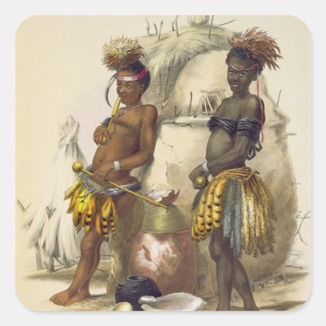 Dabiyaki and Upapazi, Zulu Boys in Dancing Dress, Square Sticker (Front)