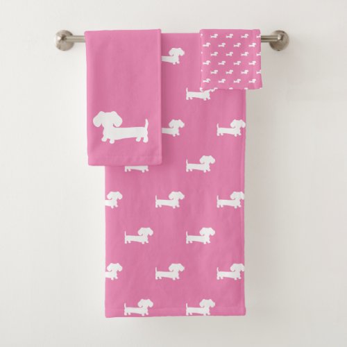 Dachshund 3_ piece Bath Towel Set Light Pink