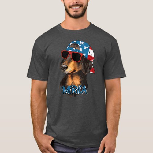 Dachshund 4th of July American Flag Dog Lovers T_Shirt