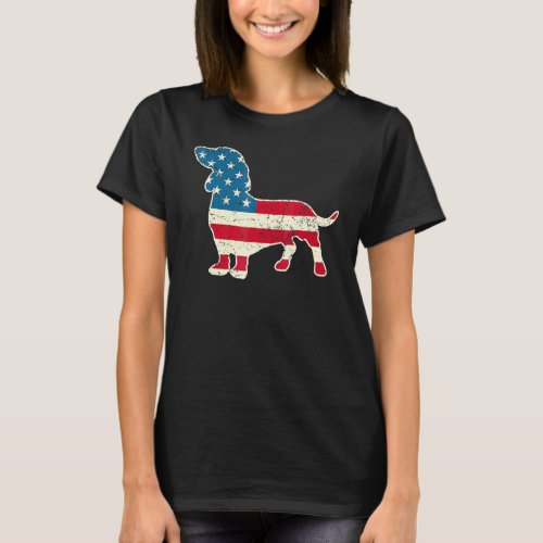 Dachshund 4th Of July American Flag Dog  Men Women T-Shirt