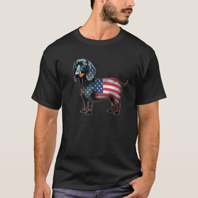 Dachshund 4th of July American Flag Dog  Men Women T-Shirt (Front)