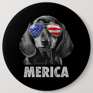 Dachshund 4th of July Merica Men American Flag Sun Button