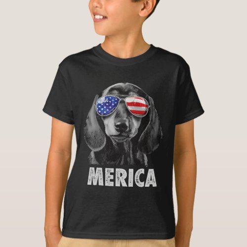 Dachshund 4th of July Merica Men American Flag Sun T_Shirt