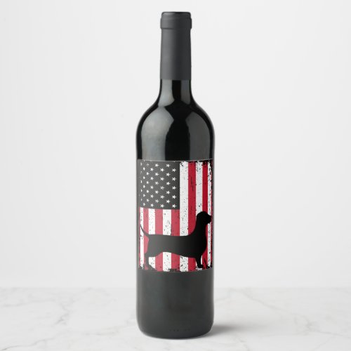 Dachshund 4th Of July Patriotic American USA Flag Wine Label