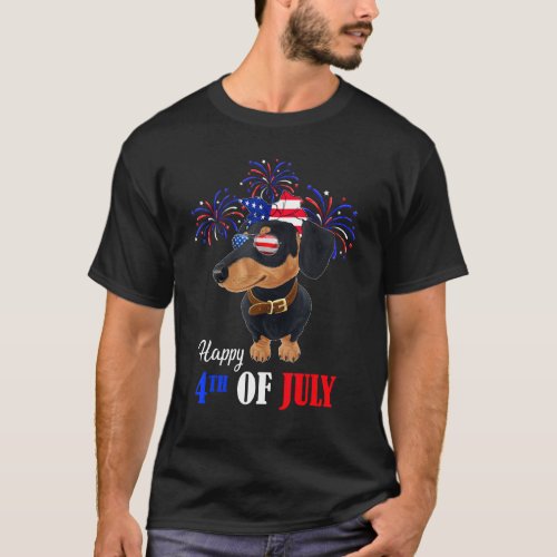 Dachshund 4th Of July Red White Blue Flag Independ T-Shirt