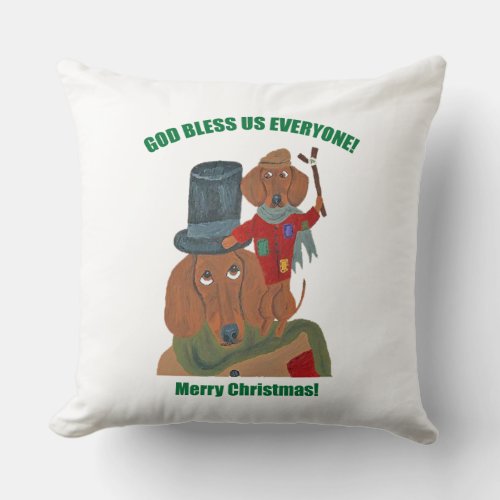 Dachshund A Christmas Carol Tiny Tim Throw Pillow