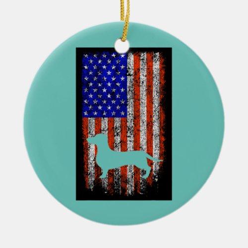 Dachshund American Flag 4th Of July USA Dog Lover Ceramic Ornament