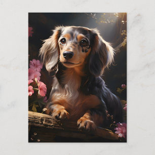 Dachshund Amongst The Blooms Postcard