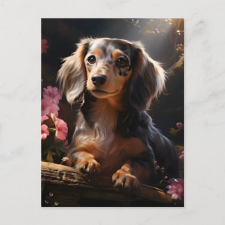 Dachshund Amongst The Blooms Postcard
