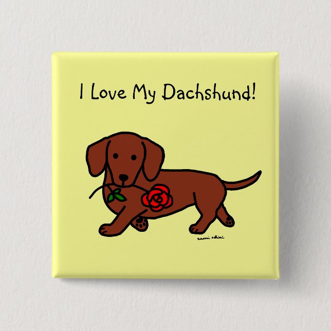 Dachshund and a flower cartoon button (Front)
