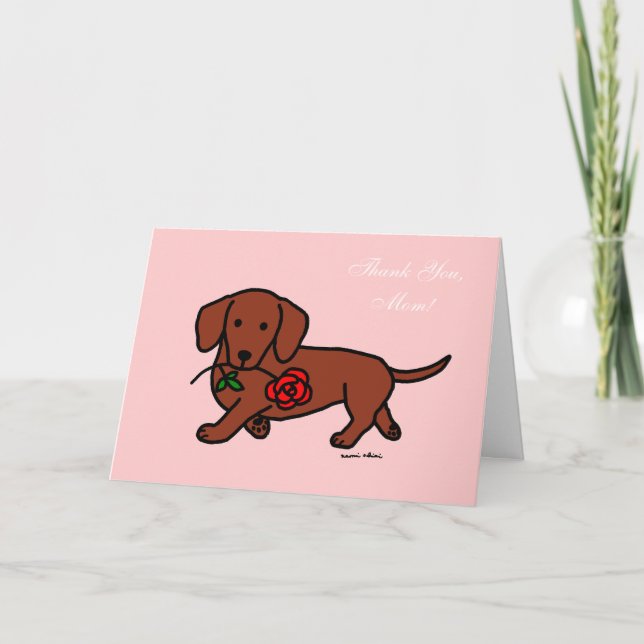 Dachshund and a flower cartoon card (Front)