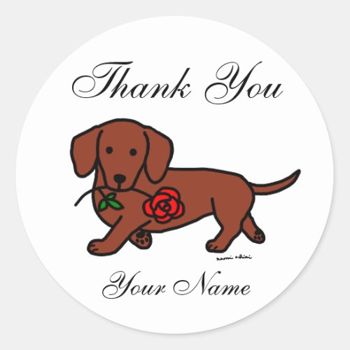 Dachshund and a flower cartoon classic round sticker