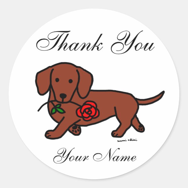 Dachshund and a flower cartoon classic round sticker (Front)