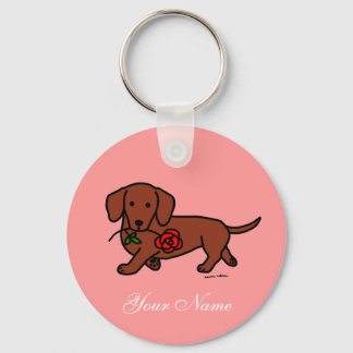 Dachshund and a flower cartoon keychain