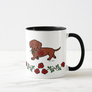 Dachshund and a flower cartoon mug