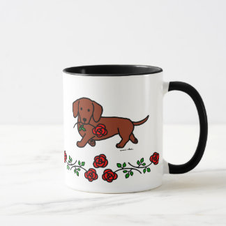 Dachshund and a flower cartoon mug