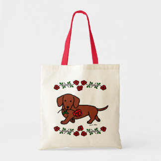 Dachshund and a flower cartoon tote bag