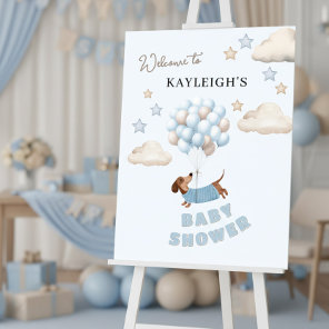 Dachshund and Balloons Blue Baby Shower Welcome Foam Board