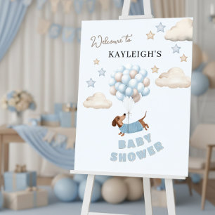 Dachshund and Balloons Blue Baby Shower Welcome Foam Board