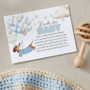Dachshund and Balloons Blue Books for Baby Shower Enclosure Card