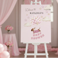 Dachshund and Balloons Pink Baby Shower Welcome