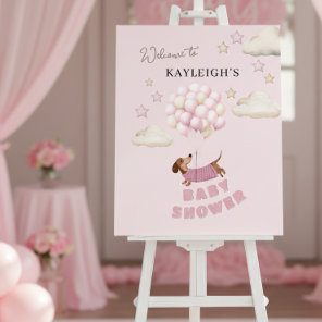 Dachshund and Balloons Pink Baby Shower Welcome Foam Board
