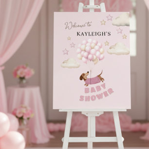 Dachshund and Balloons Pink Baby Shower Welcome Foam Board