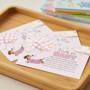 Dachshund and Balloons Pink Books for Baby Shower Enclosure Card