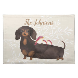 Dachshund and Birds Family Cloth Placemat